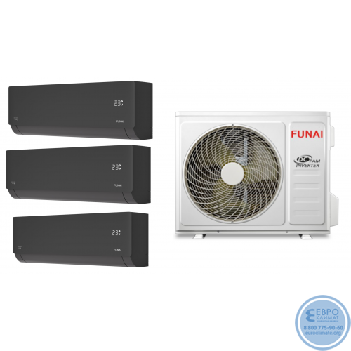 Мульти сплит-система инверторная Funai серия SENSEI NERO SHINKIRIGAMI 3xRAM-I-SNN30HP.W02/S/RAM-I-4SKG105HP.02/U (30м+30м+30м)