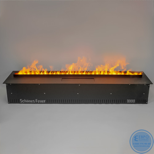 Электрический паровой очаг Schones Feuer 3D FireLine 1000 со стальной крышкой и синей подсветкой-2
