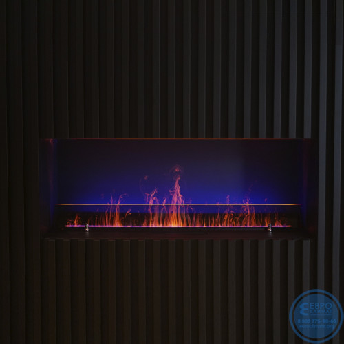 Электрический паровой очаг Schones Feuer 3D FireLine 1000 со стальной крышкой и синей подсветкой-6