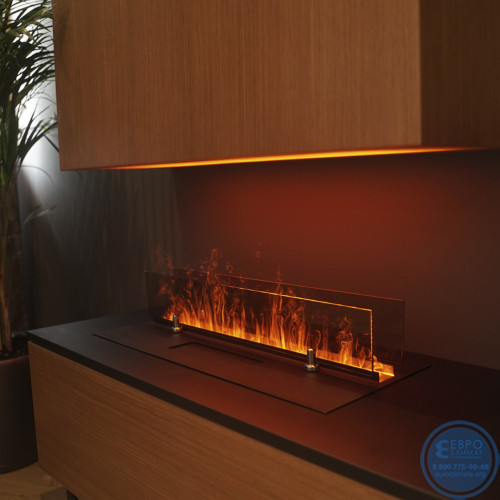 Электрический паровой очаг Schones Feuer 3D FireLine 600 Pro со стальной крышкой и синей подсветкой-5