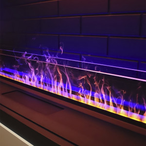 Электрический паровой очаг Schones Feuer 3D FireLine 1500 со стальной крышкой и синей подсветкой