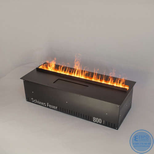 Электрический паровой очаг Schones Feuer 3D FireLine 800 Pro со стальной крышкой и синей подсветкой-3